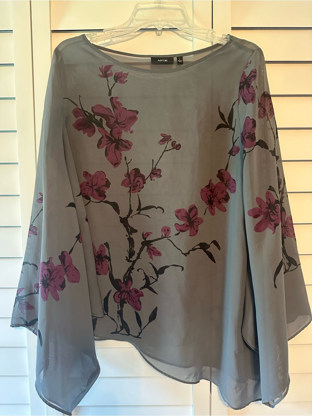 Apt. 9 Gray Sheer Blouse with Magenta Floral Print